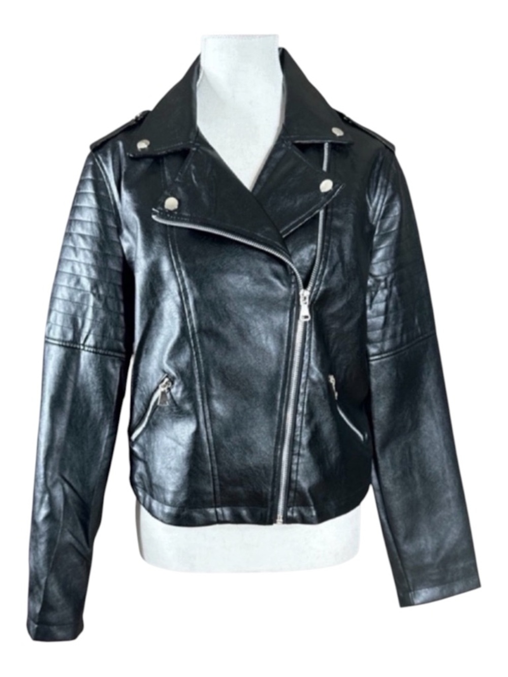 HAUTE MONDE Vegan Leather Moto Jacket, Size L.